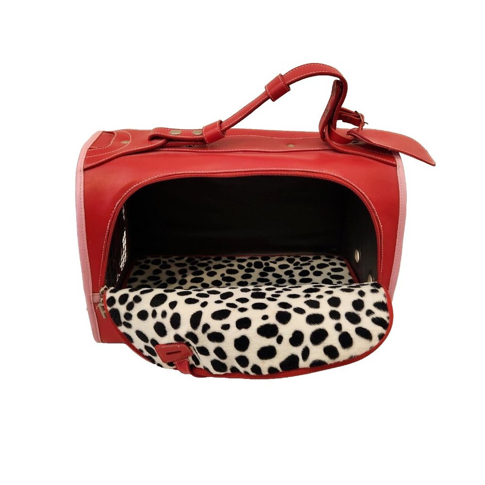 Pet Flys Airline Approved Travel Carrier with Pocket PU Leather Red Pink Y2k